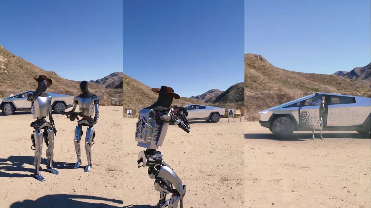 Roboții Tesla se joacă de-a Rambo cu Cybertruck-ul și trag cu mitraliere. Ce mai urmează? Terminator?